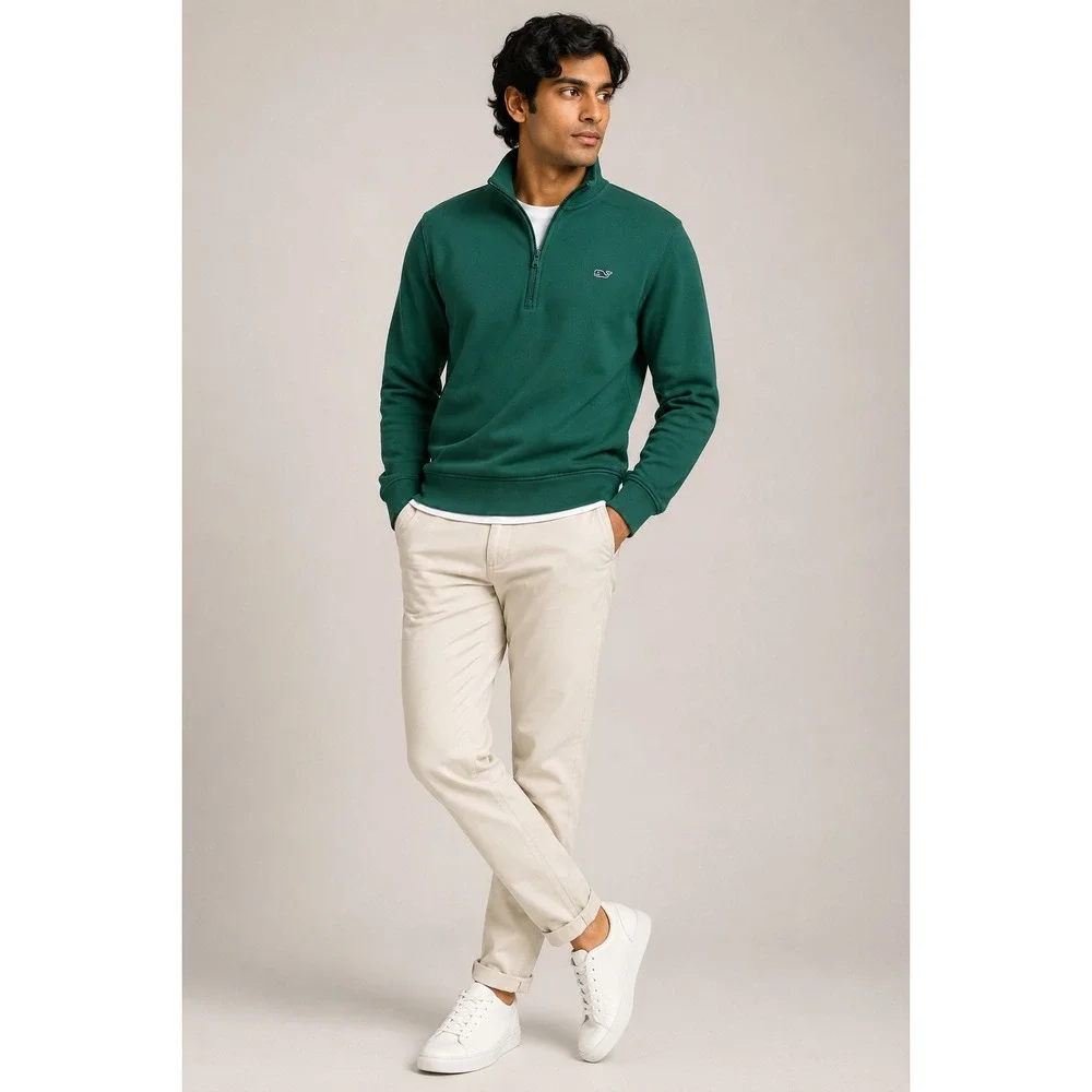 Vineyard Vines Saltwater Men's Quarter-Zip Sweater Green 100% Cotton Size XS
